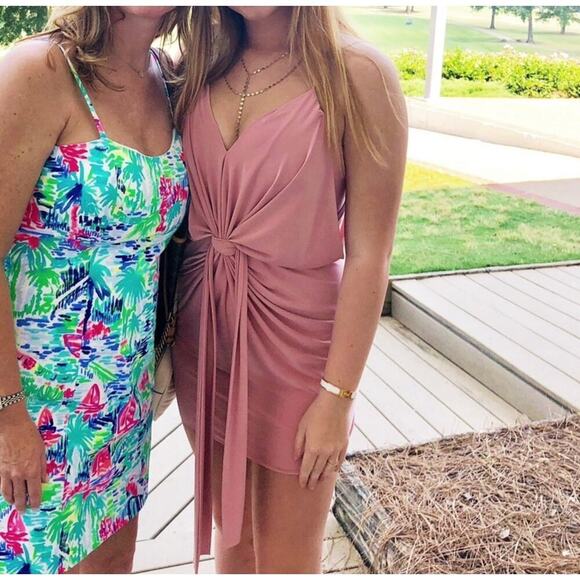 MISA Los Angeles Domino Draped Mini Dress Coral Pink Tie Front Size XS NWT - Picture 2 of 12